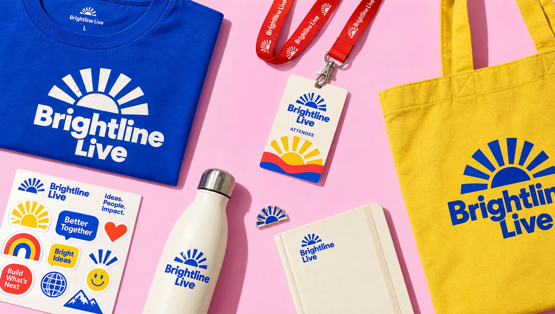 Brightline Live branded event merchandise set